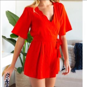 Jun & Ivy red Scalloped Front Romper small